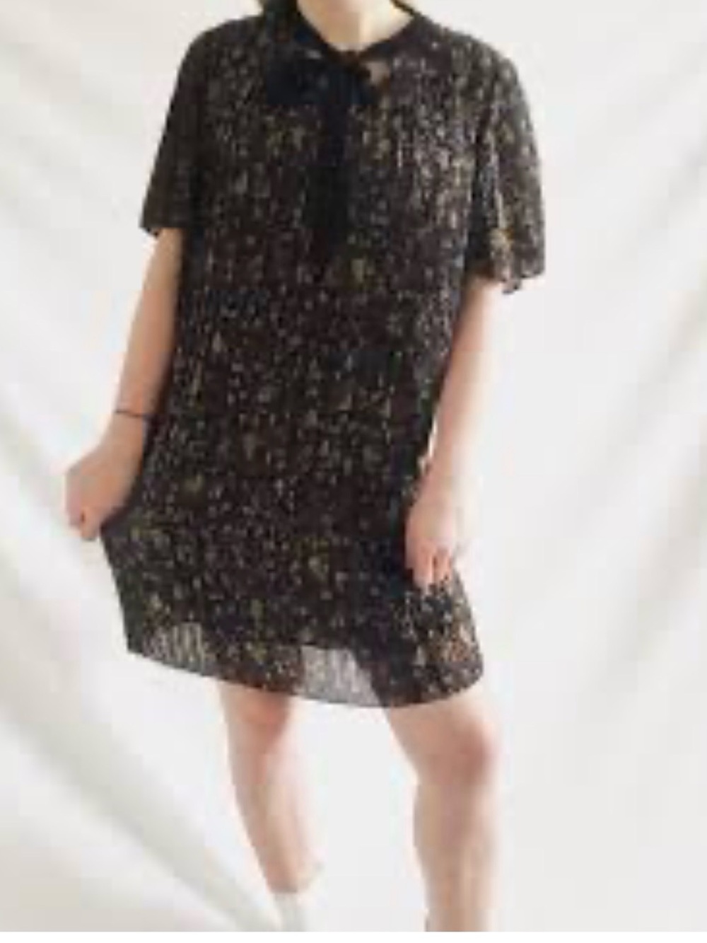 EUC ADDITION ELLE Black Floral Tie-Neck Shift Dress - Women